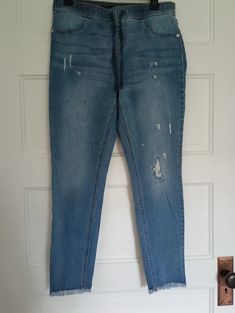 Justice Light Blue Distressed Skinny Jeans with Drawstring